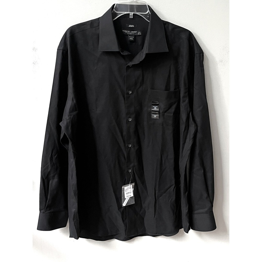 Pronto Uomo Modern Fit Button Down Dress Shirt Mens 17 1/2 Black Cotton New